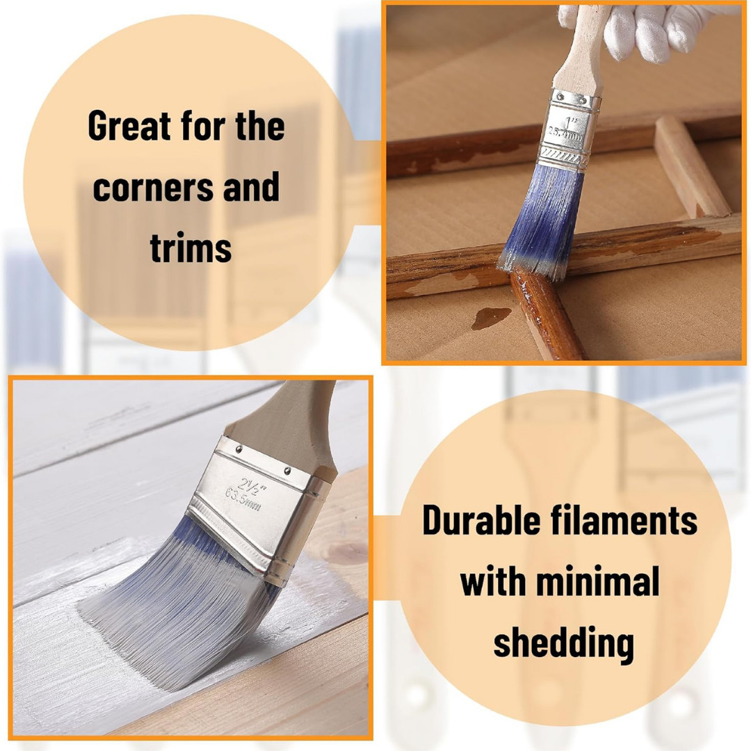 Paint Brushes 6-Pack Angle Brushes in Assorted Sizes for All Latex and Oil Paint