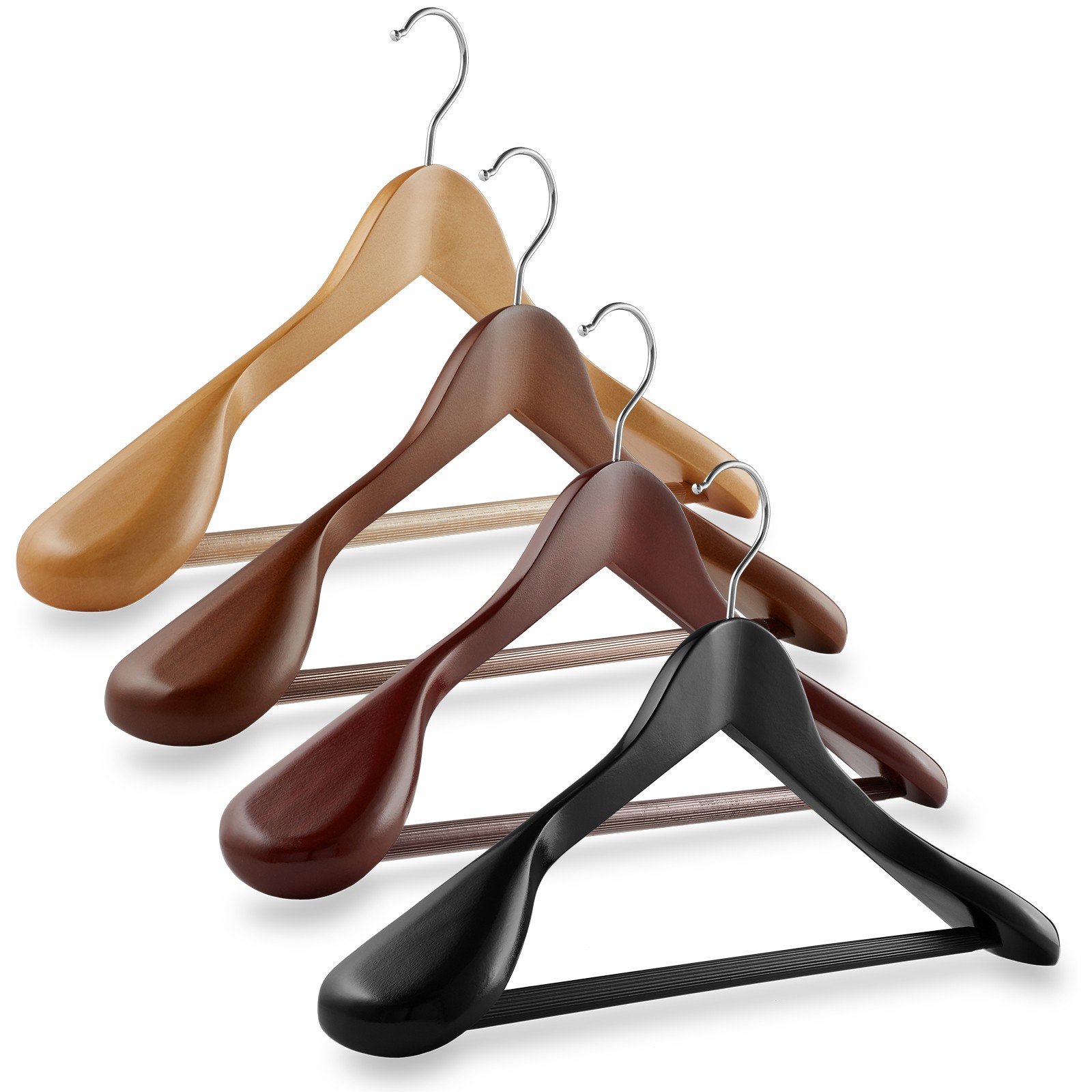6 Wide Shoulder Wood Suit Hangers - Clothes Coats Jackets Dress Pants