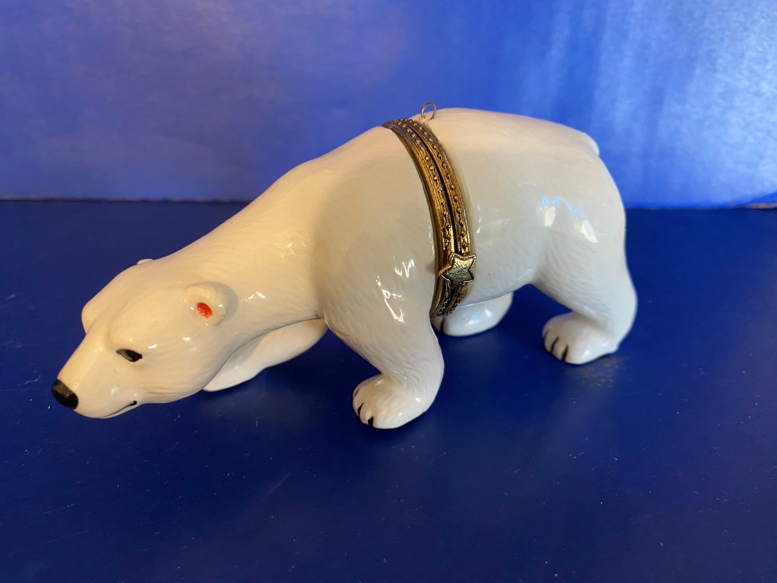 Hinged Trinket Box  White Polar Bear Hanging Ornament Porcelain 4 3/4" long