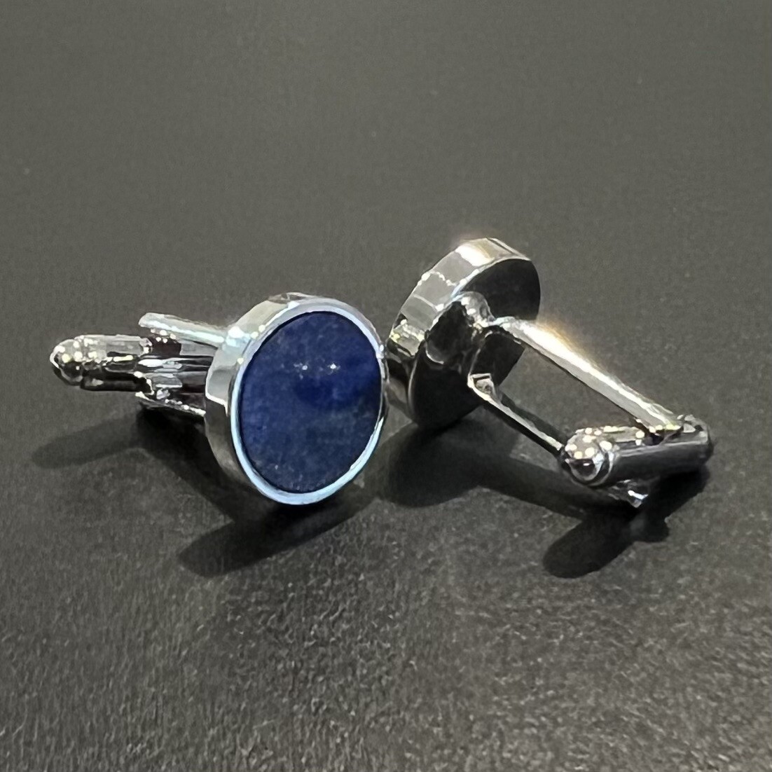 Round Lapis Lazuli Stone Cufflinks Men Birthday Wedding Essentials Gift With Box
