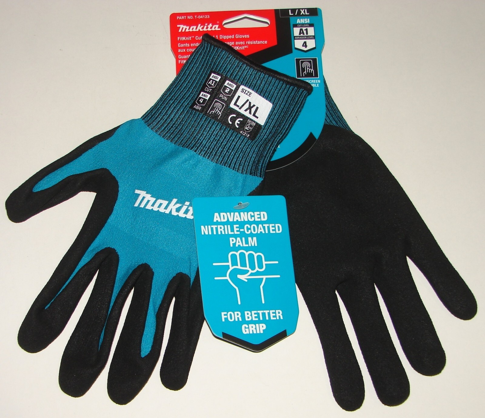 MAKITA T-04123 FitKnit Cut Level 1 Nitrile Coated Dipped Gloves (Large/X‑Large)