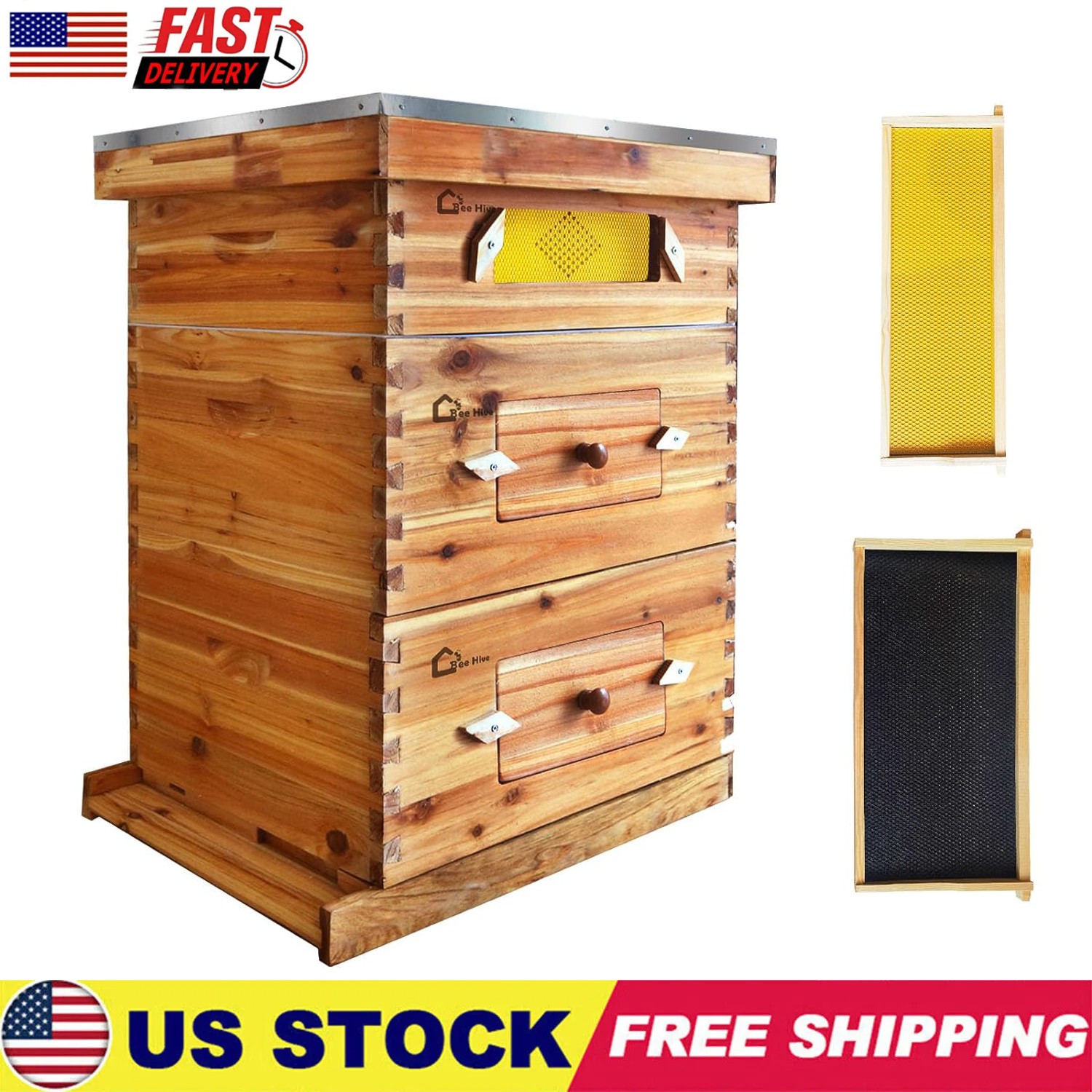 Beehive 10 Wooden Frame Box Kit with Waxed Boxes, 2 Deep Boxes and 1 Medium Box