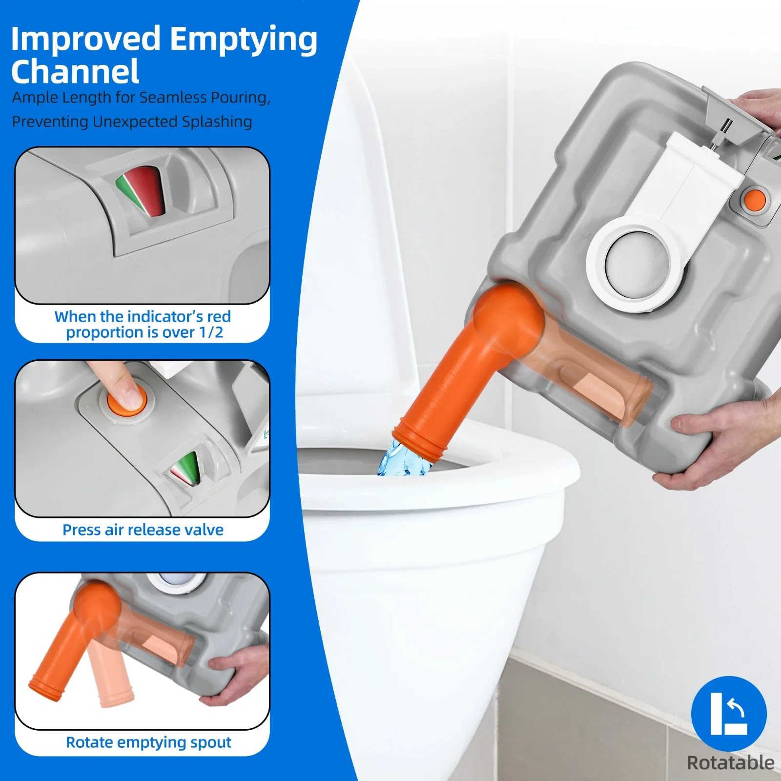 5.3GAL Portable RV Toilet + 17L Camping Sink Hand Wash Basin Station for Outdoor