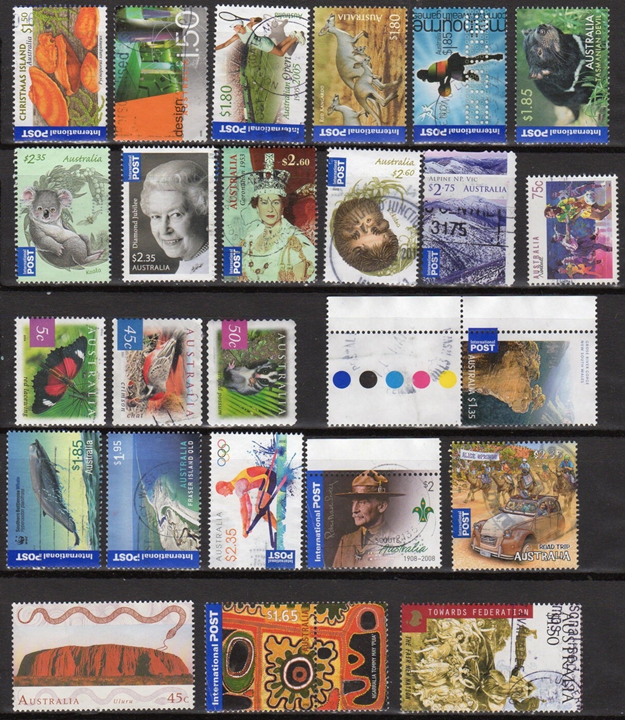 AUSTRALIA LOT OF 60 DIFFERENT USED STAMPS, MOSTLY FROM 1990S TO 2010S