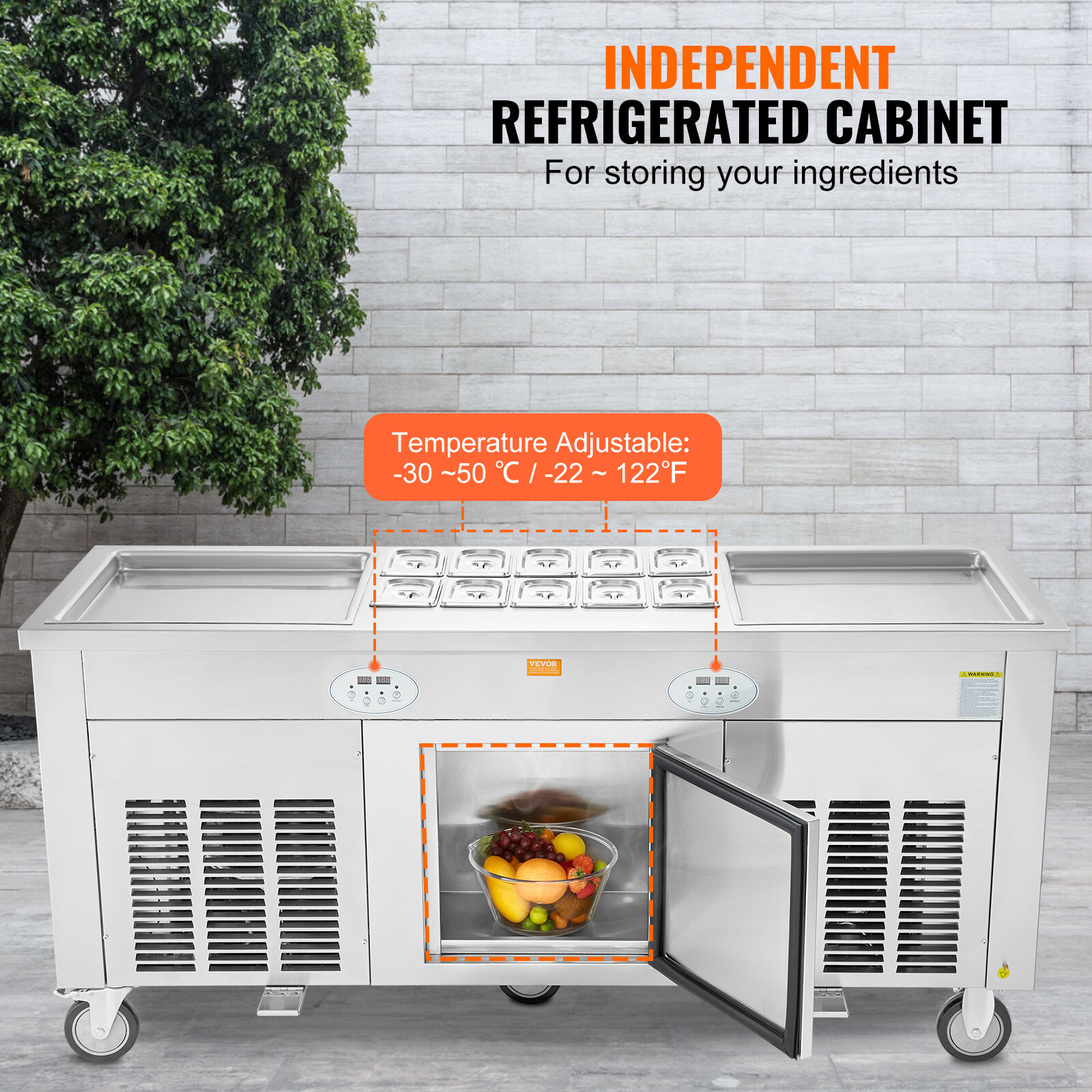 VEVOR Fried Ice Cream Machine Ice Roll Maker 17.7x17.7" 2 Pans Yogurt Roll Maker