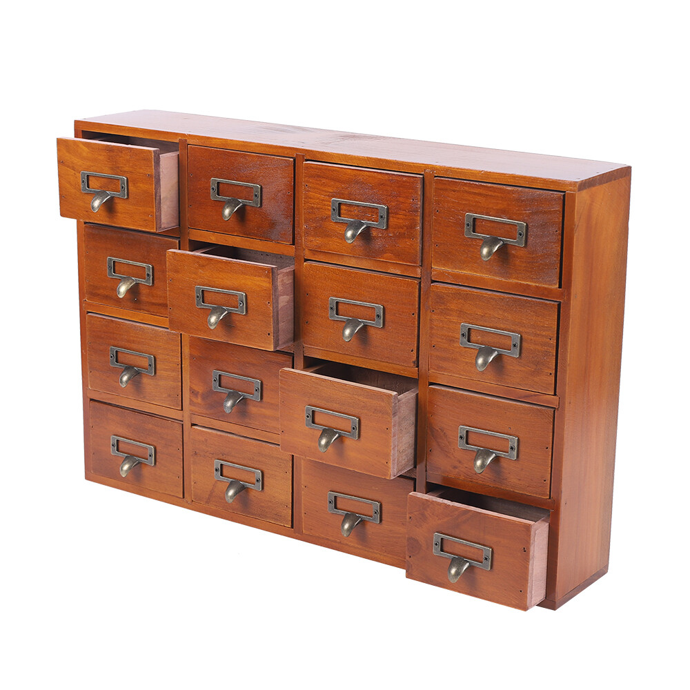 16 Drawers Vintage Tabletop Library Card Catalog Cabinet Apothecary Storage Box