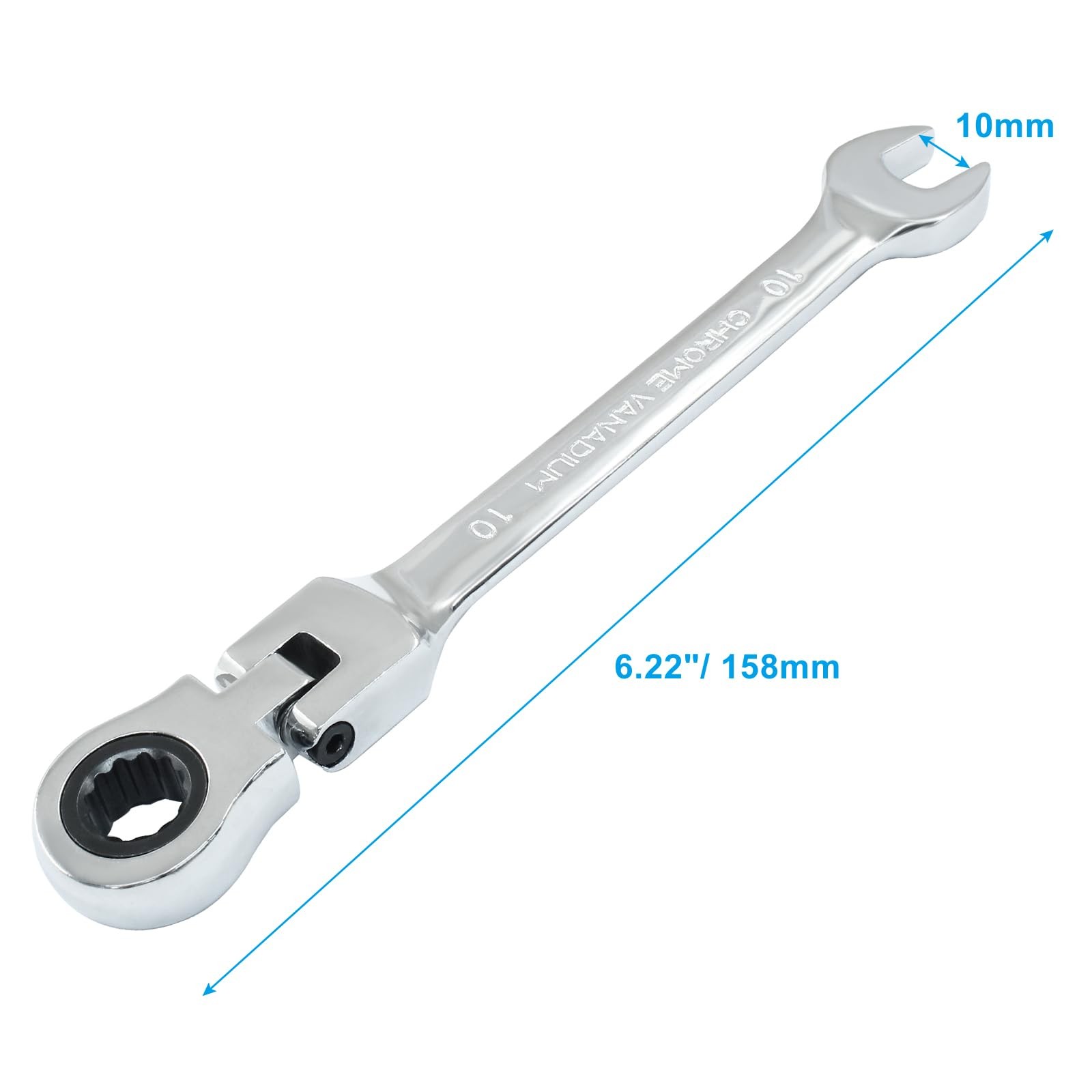 Hordion 10mm Ratcheting Combination Wrench, 12 Point 72-Tooth Flex Head