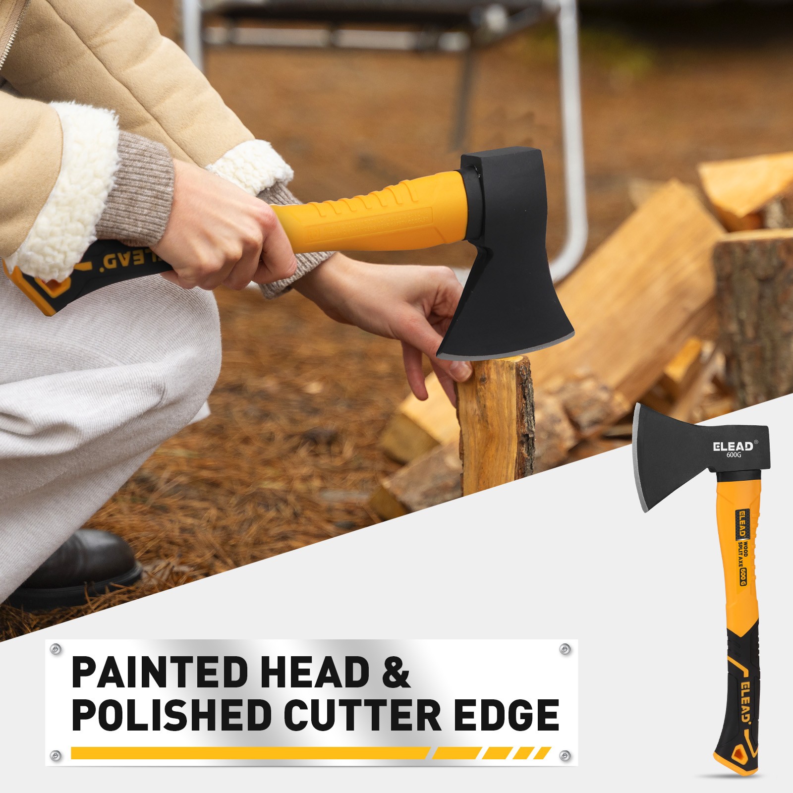 6-Piece Mallet Hammer Set 600g Wood Split Axe Fiberglass Handle Forge Steel Head