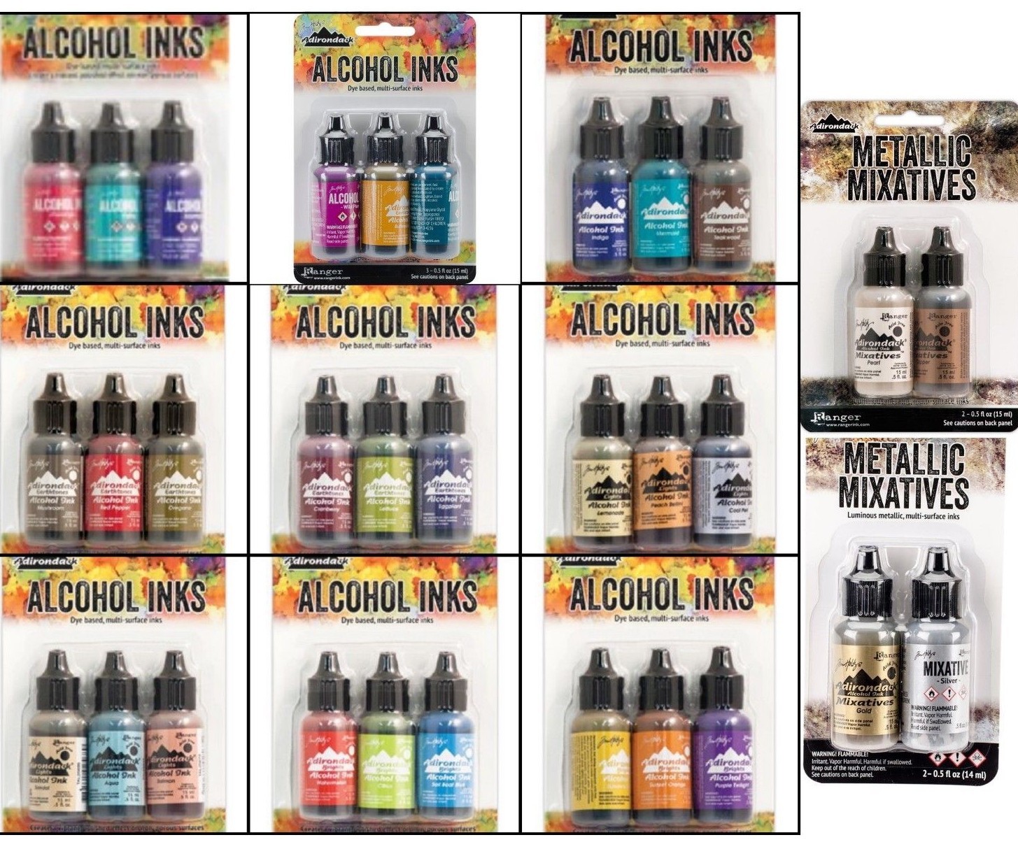 Ranger Tim Holtz Adirondack ALCOHOL INKS + MIXATIVES- 31 COLORS- Sealed 3 Packs