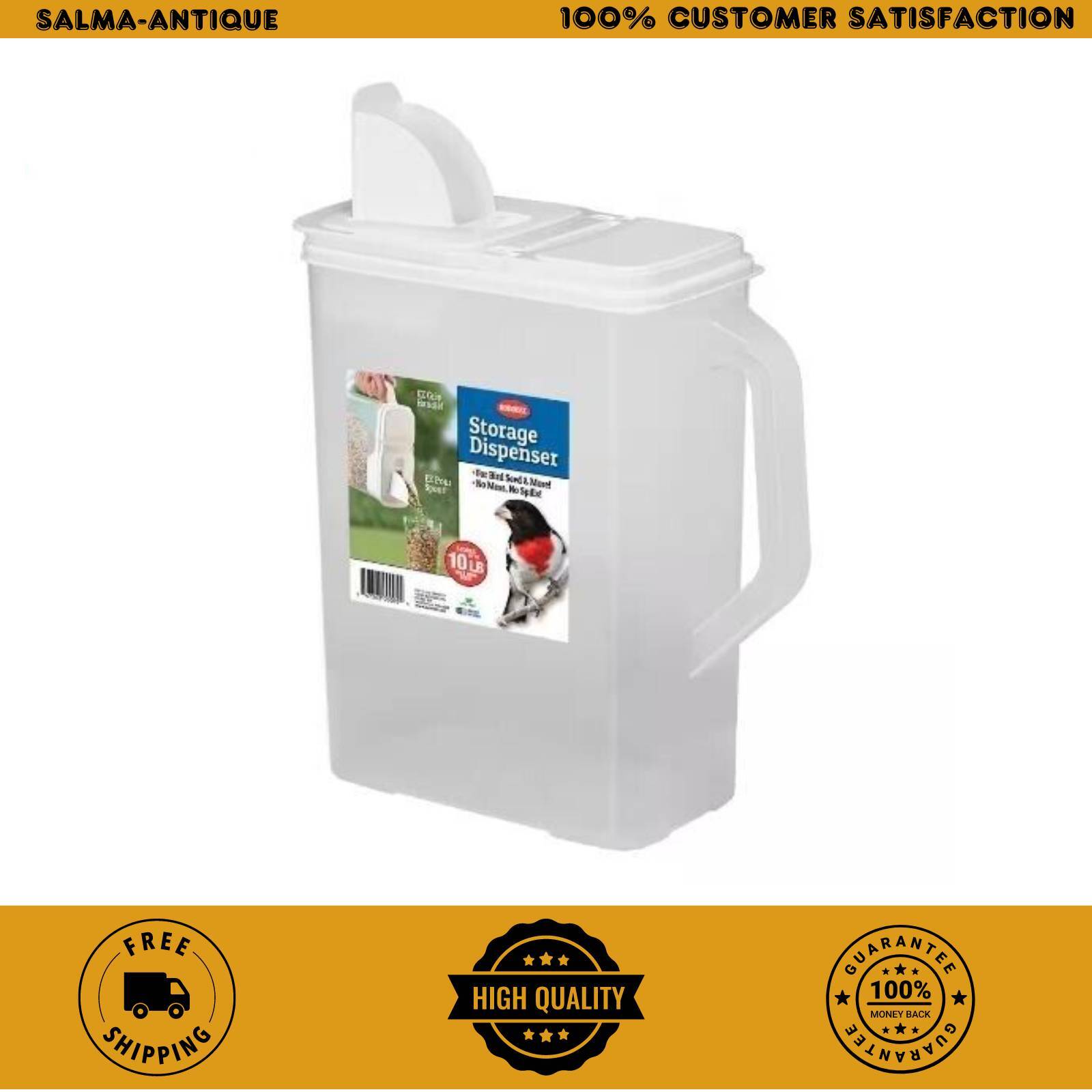 8 Qt Pet Food Bird Seed Storage Container and Dispenser with Spout Plastic Clear