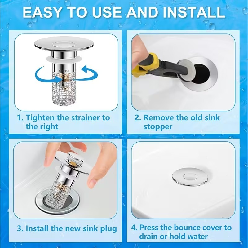 2-Pack Sink Stopper Hair Catcher Bathroom Pop Up Sink Drain Strainer Filter Plug