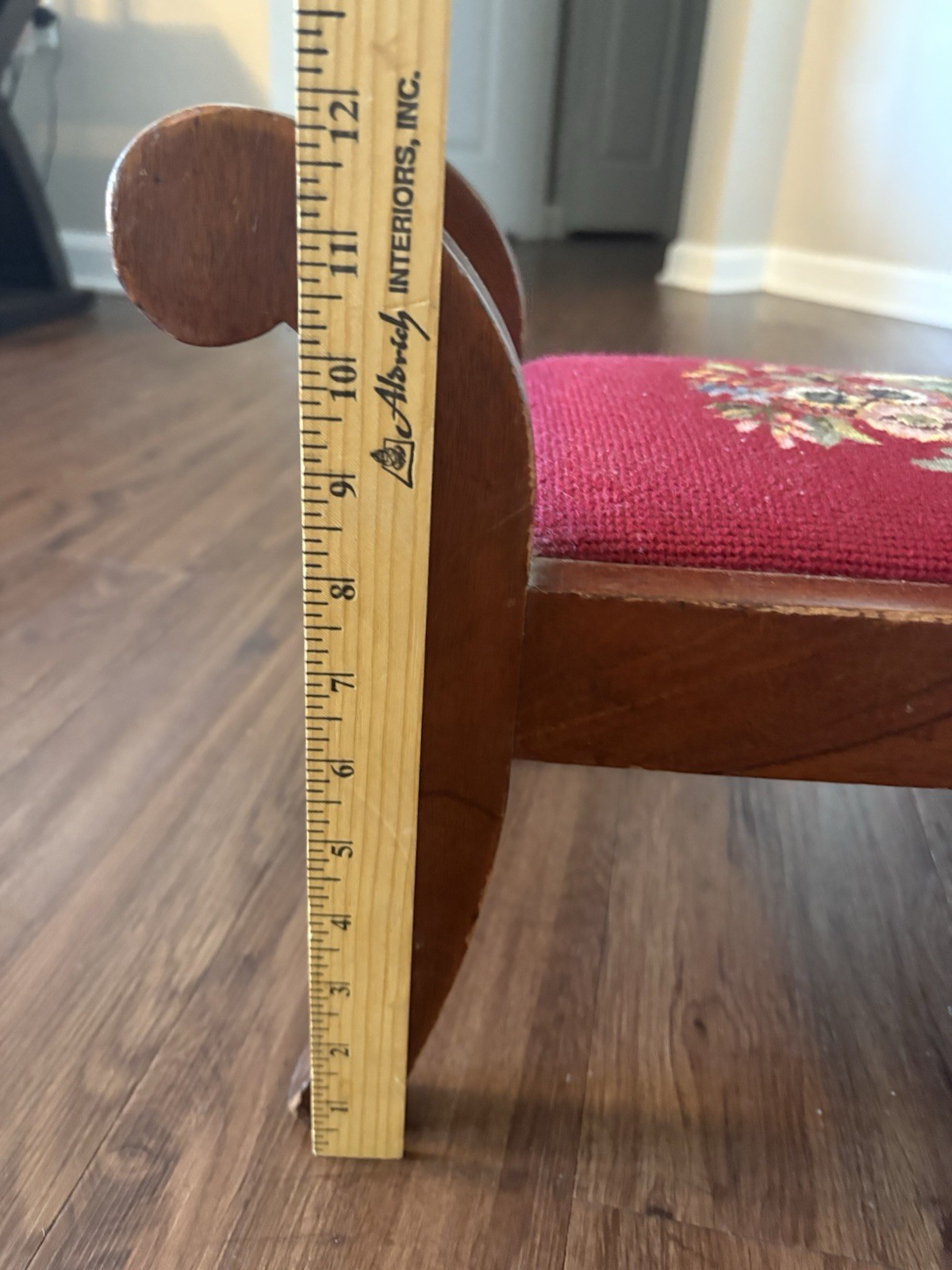 19thC Antique Victorian Footstool Bench Floral Needlepoint Petit Point