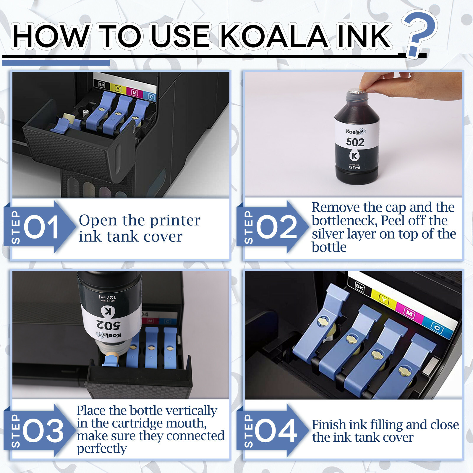 4PK Koala Ink Refill Kits Fit ET-2750 2760 2850 2700 3760 4760 ST-2000 Epson 502