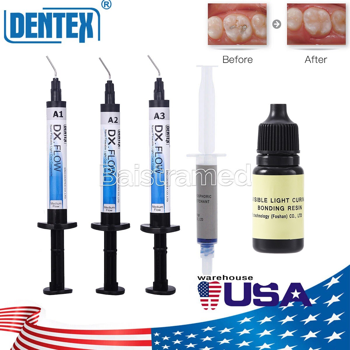 Dental Composite Resin Medium Flowable Light Cure/ Etching Gel /Bonding Adhesive
