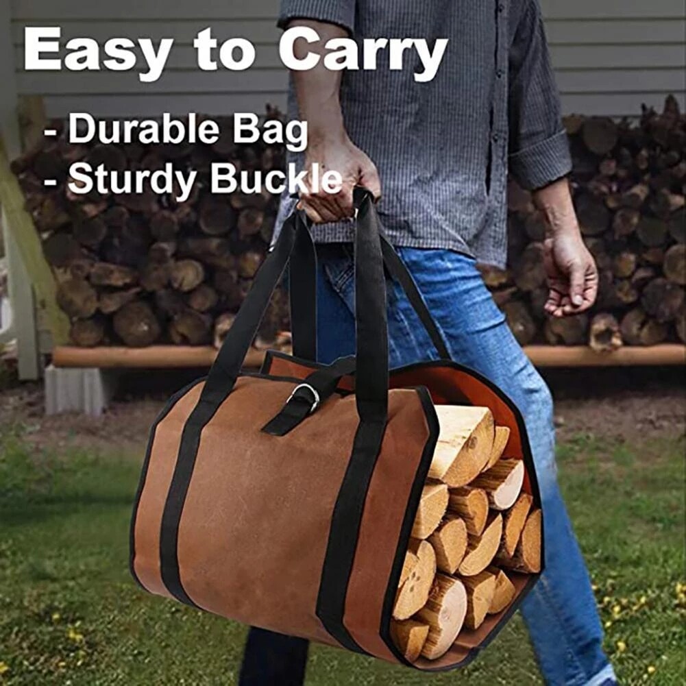 Firewood Log Carrier Bag Heavy Duty Waxed Canvas Log Tote Holder for Fireplace