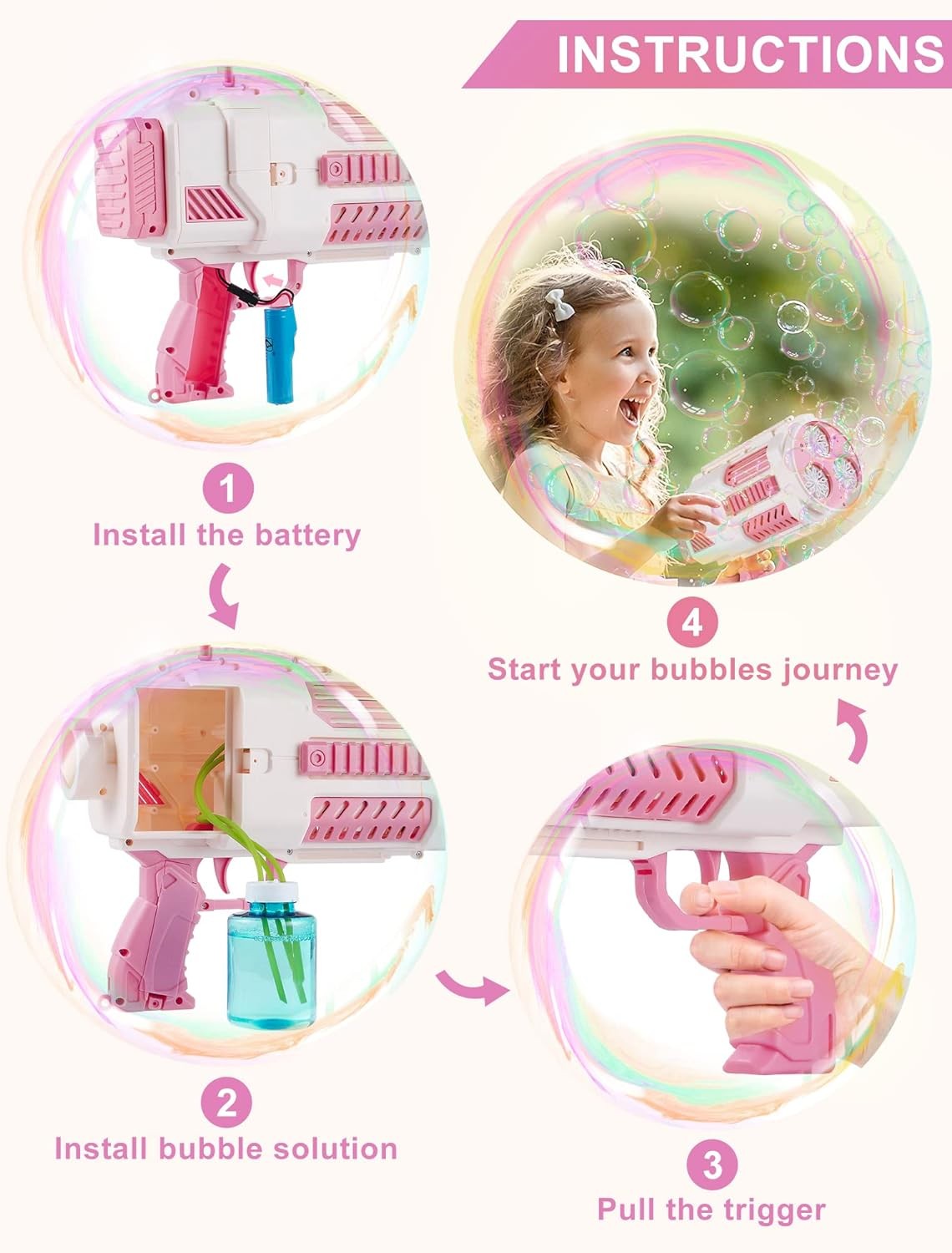 Automatic Bubble Blower Gun 8000/Min Indoor Outdoor Party Toy for All