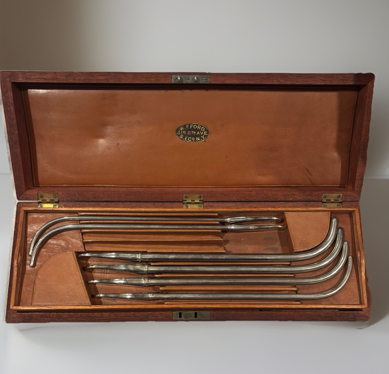 Antique W.F. Ford Surgical Dilator Set Wooden Leather Case c1900