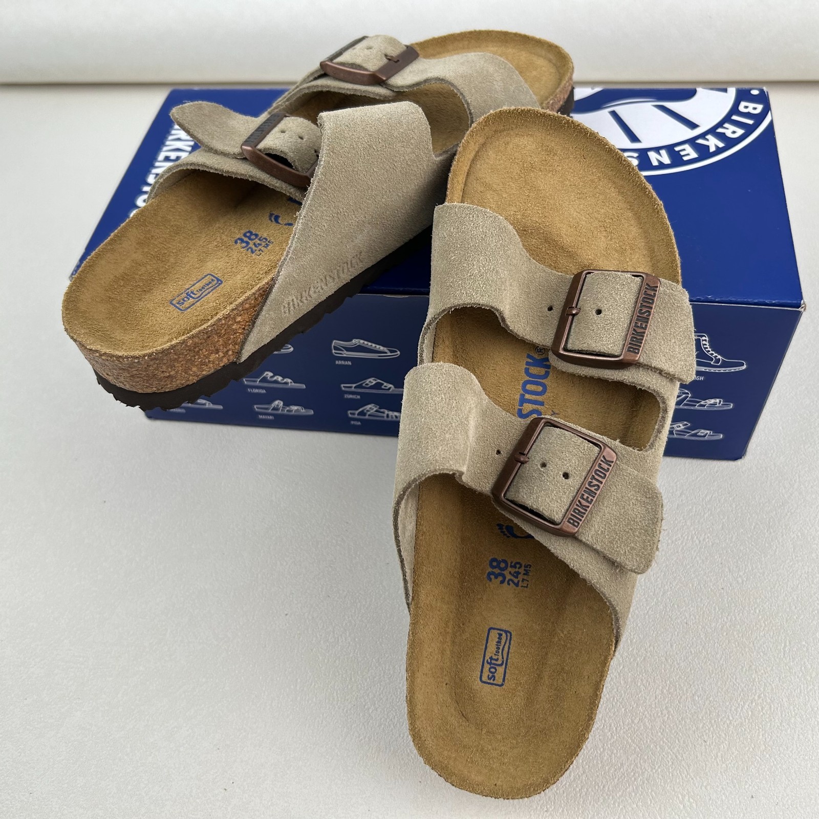 Birkenstock Arizona Taupe Sandals Soft Footbed Suede Leather Sizes 37-45