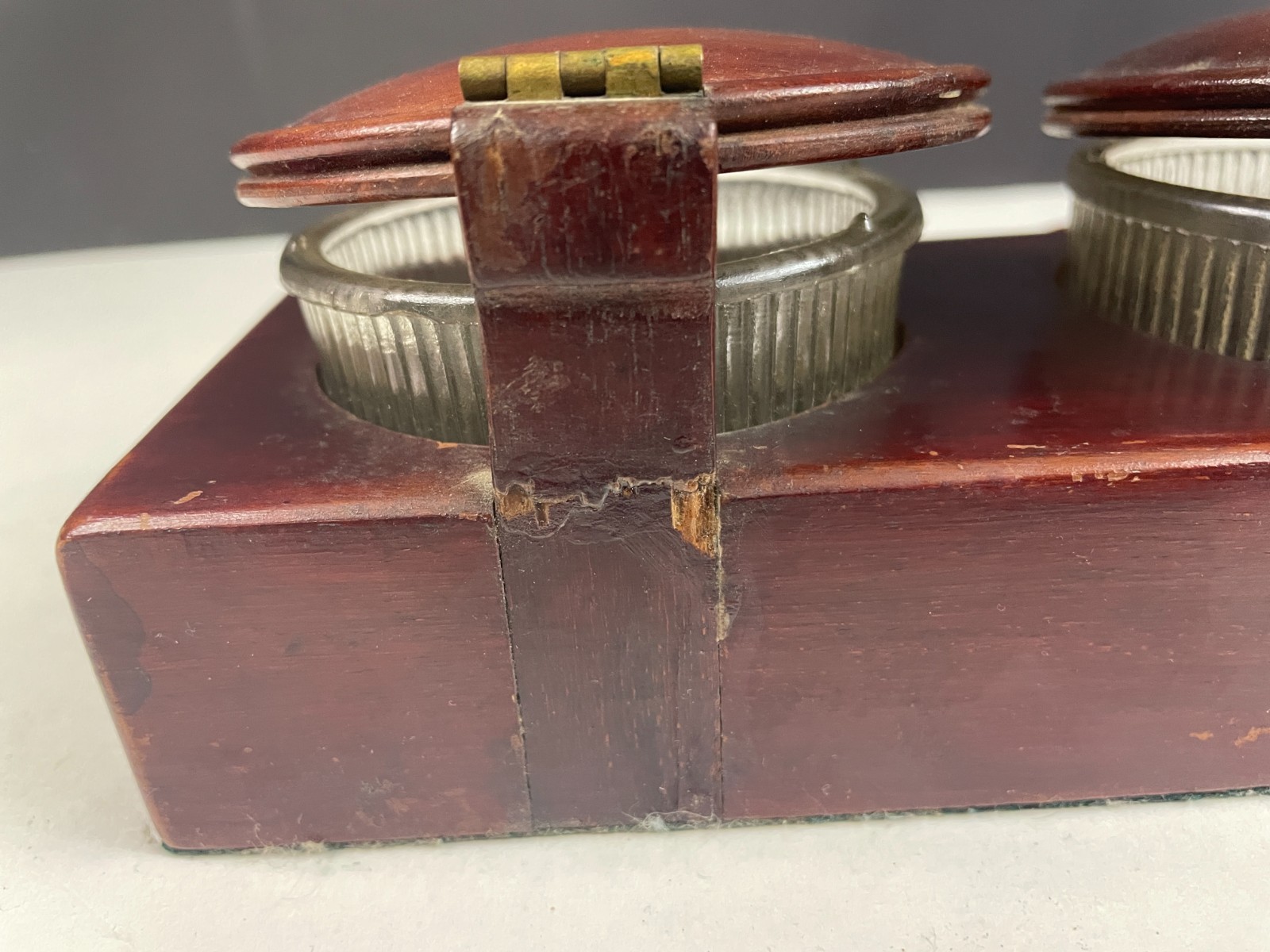 Antique Soennecken Mahogany & Brass Two Ink Table Inkwell ~ Germany