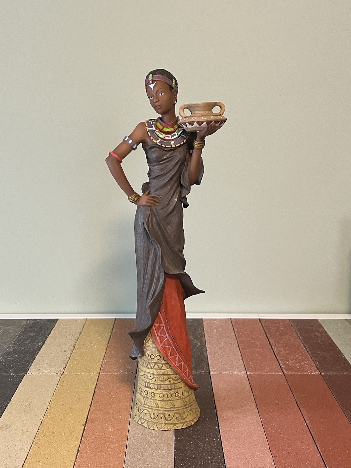 African Maasi Tribe Woman 16” Rare Resin Figure Sculpture Native Decor Statue