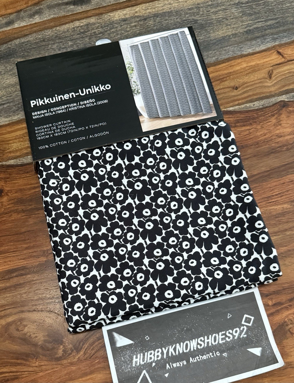 Marikmekko Shower Curtain Mini Pikkuinen Unikko Black White Floral Cotton 72X72