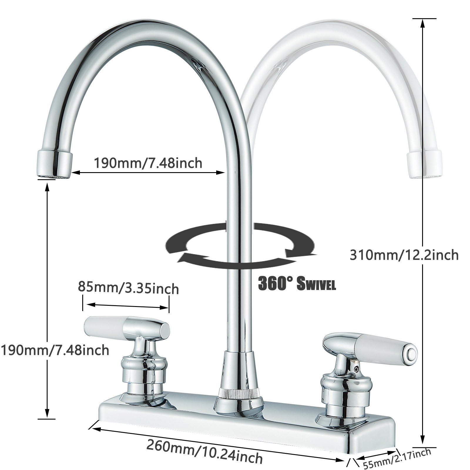 Chrome High Arc Kitchen Faucet 8 inch Centerset 3 Hole 2 Handle Sink Mixer Taps