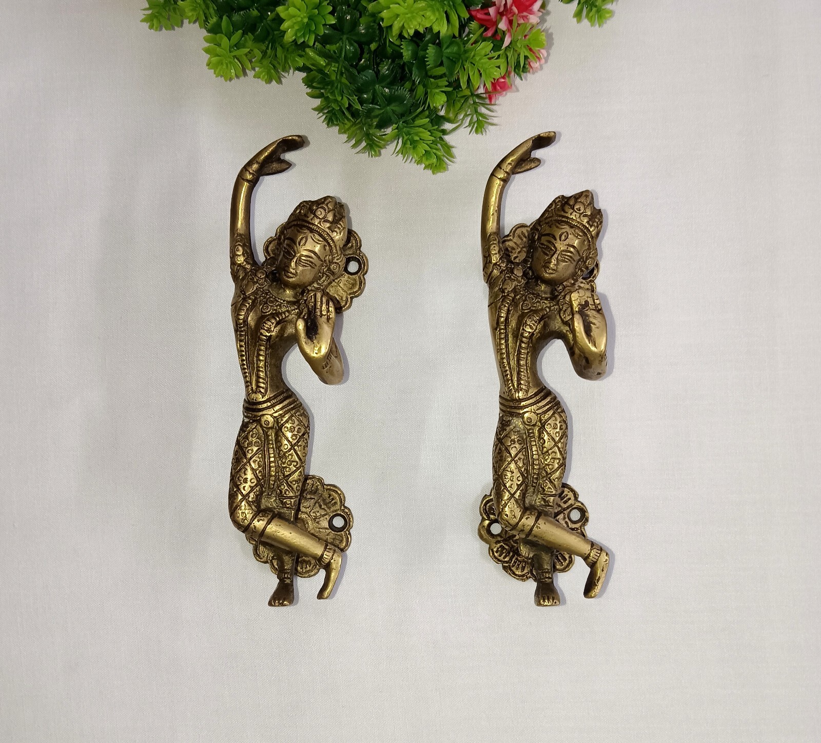 Dancing Lady Pose Door Handle Pair Brass Nritya Girl Interior Door Pull CA476