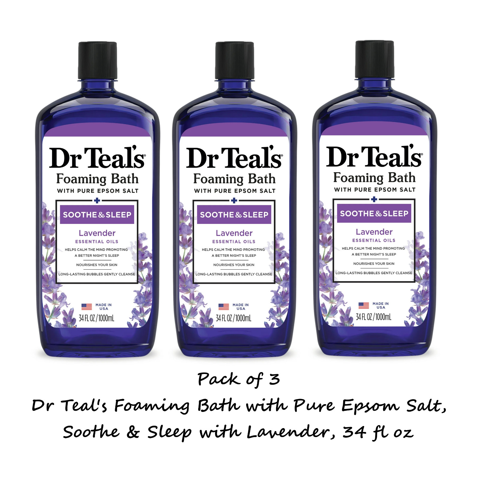 (3 pack) Dr Teal's Foaming Bath with Pure Epsom Salt, with Lavender, 34 fl oz