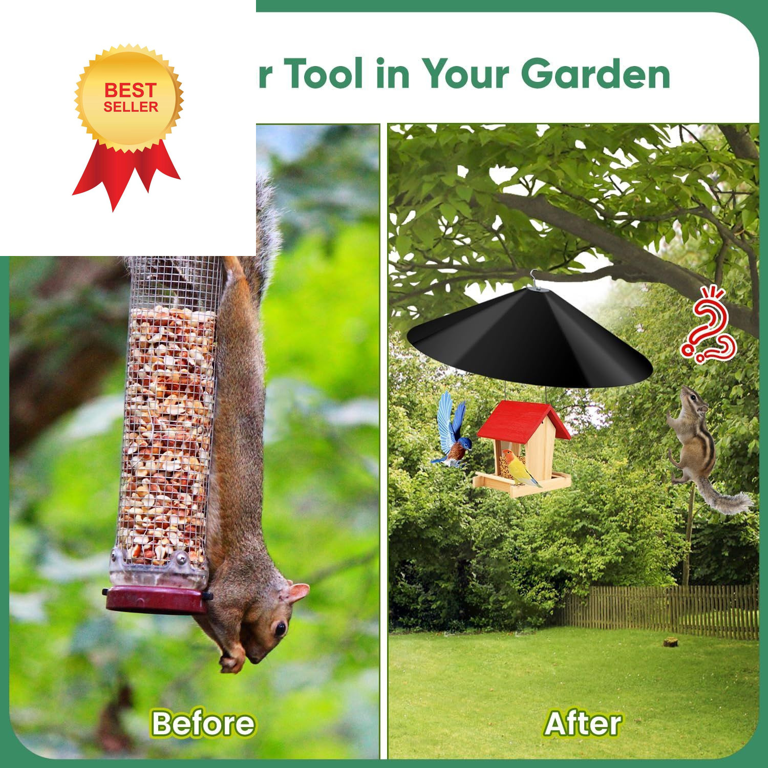 24-inch Large Squirrel Proof Bird Feeders for Outside Hanging,Outdoor Black