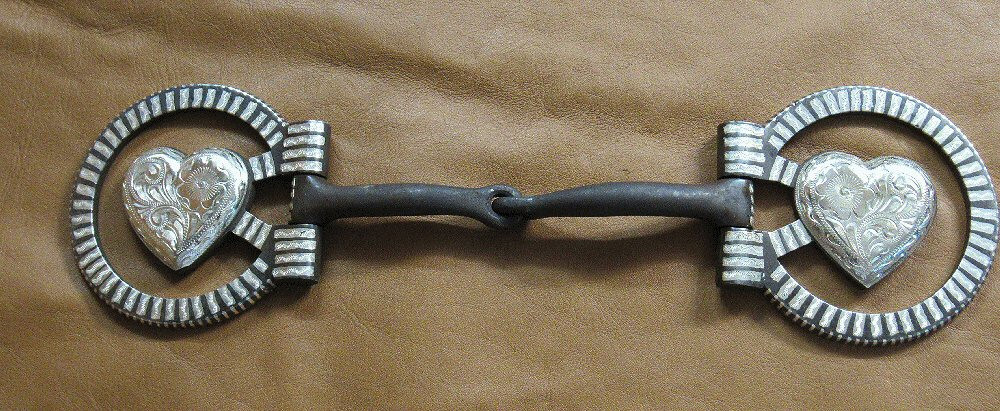 E Garcia Brown D Ring Heart Snaffle Silver Bit