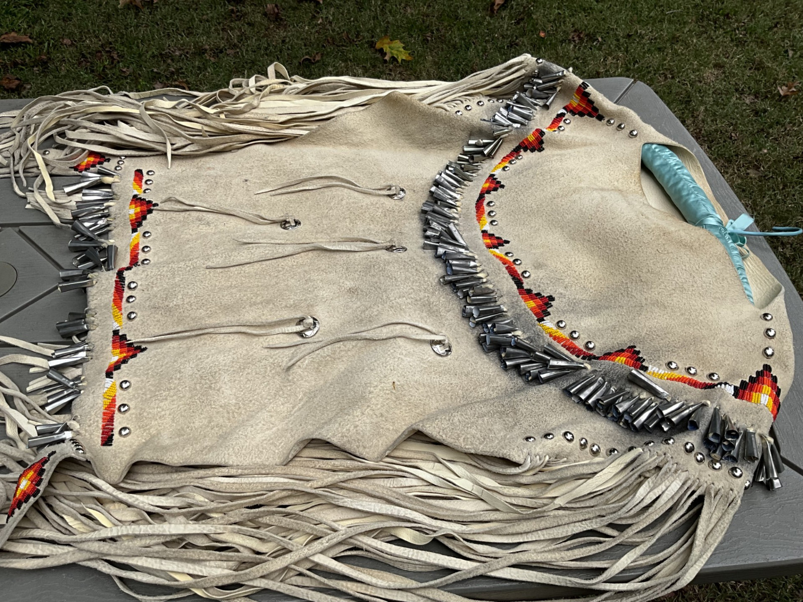 Vintage? Native American Apache Beaded Leather Dress With Tin Cones