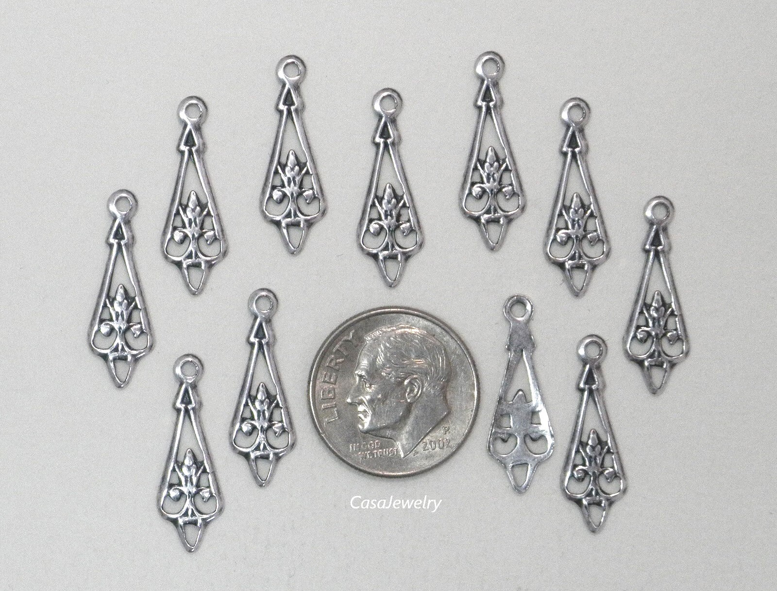 #3415 ANTIQUED STERLING SILVER PLATED FILIGREE TEARDROP W/HANG RING - 12 Pc Lot