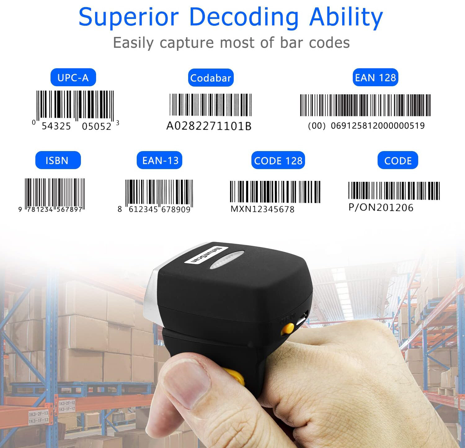 Wireless USB Finger Ring Barcode Scanner Bluetooth Reader for Android iOS Book
