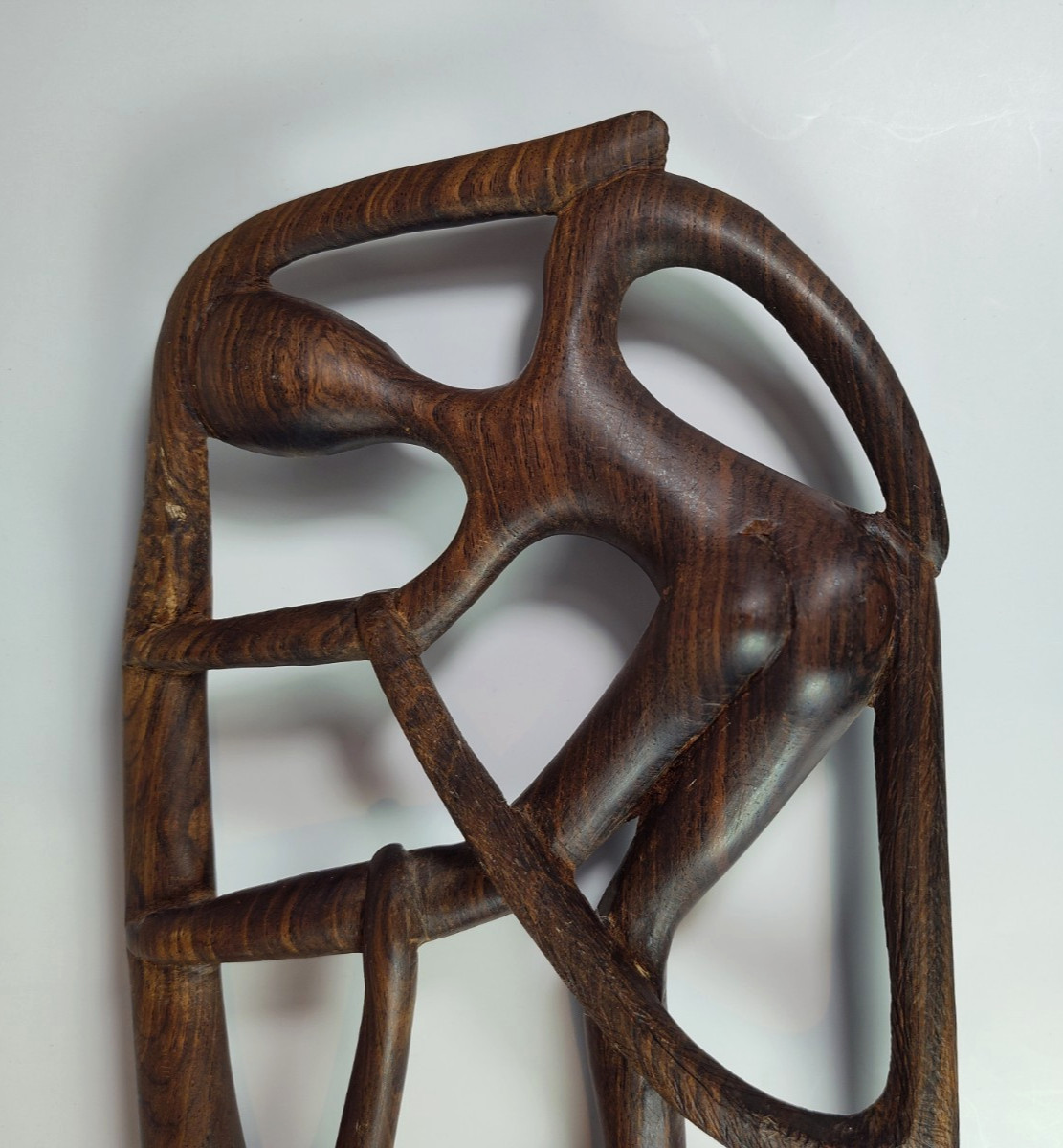 Hand Carved Ebony Wood Makonde "Tree of Life" Sculpture Intertwined Figures 17"