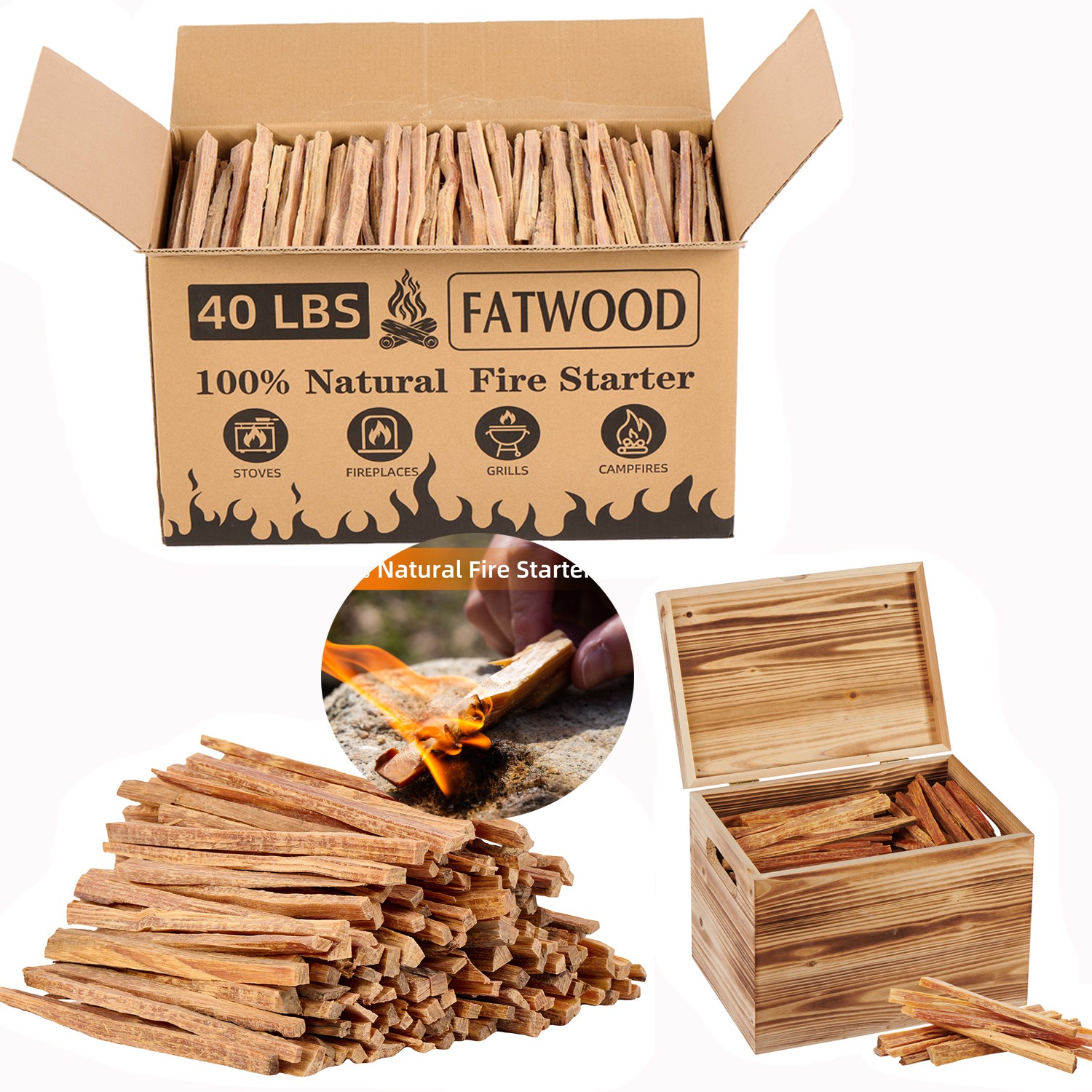 Fatwood Fire Starter Sticks 100% Natural Kindling Wood Fire Starters for Stoves