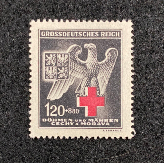 WWII Germany 1 Reichspfennig Bronze Coin (1936-1940) & Black Eagle Stamp