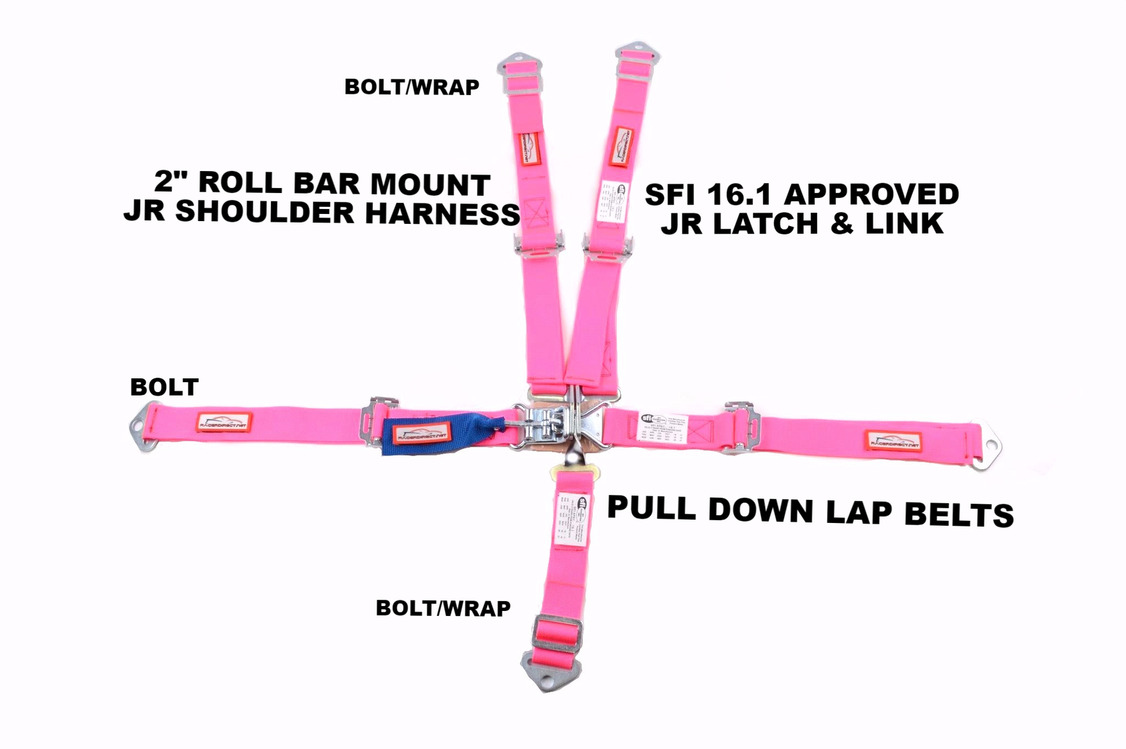 QUARTER MIDGET RACING HARNESS SFI 16.1 5 POINT LATCH & LINK SEAT BELT HOT PINK
