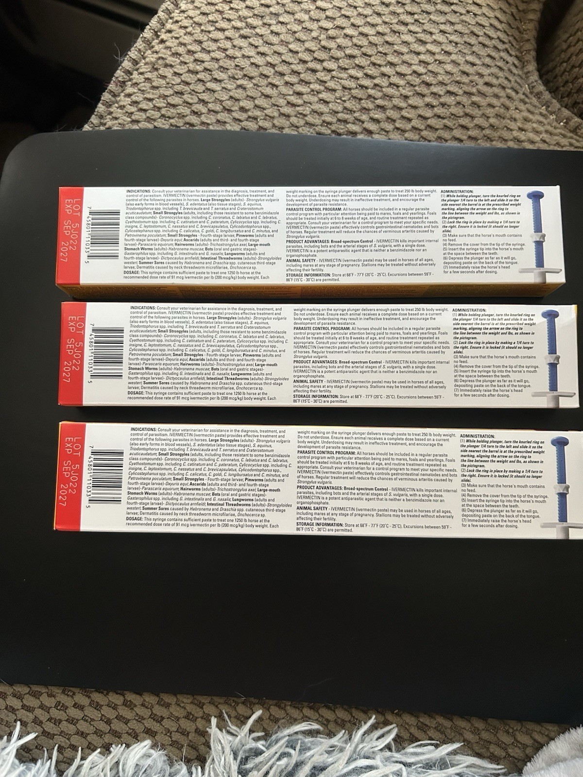 3 pack New In Box Paste Horse Dewormer Apple Flavor Exp 9/2027 dur-vet wormer