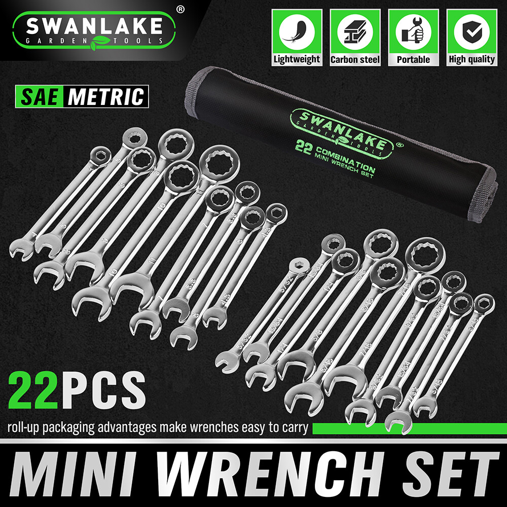 22PCS Combination Wrench Set Ignition Spanner Steel Tools Metric SAE Mini Small
