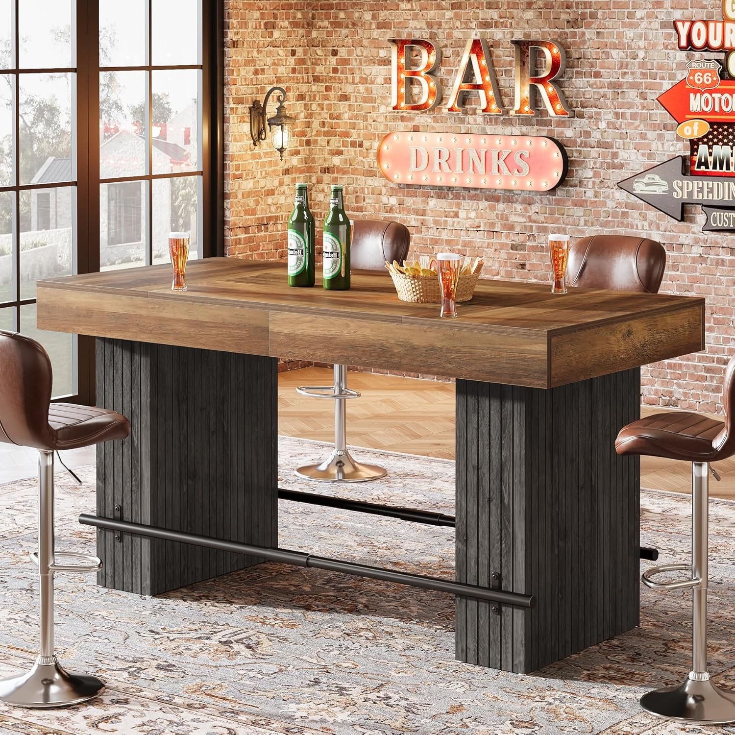 62.2-Inch Dining Table for 4-6,High Top Kitchen Pub Bar Island with Footrest