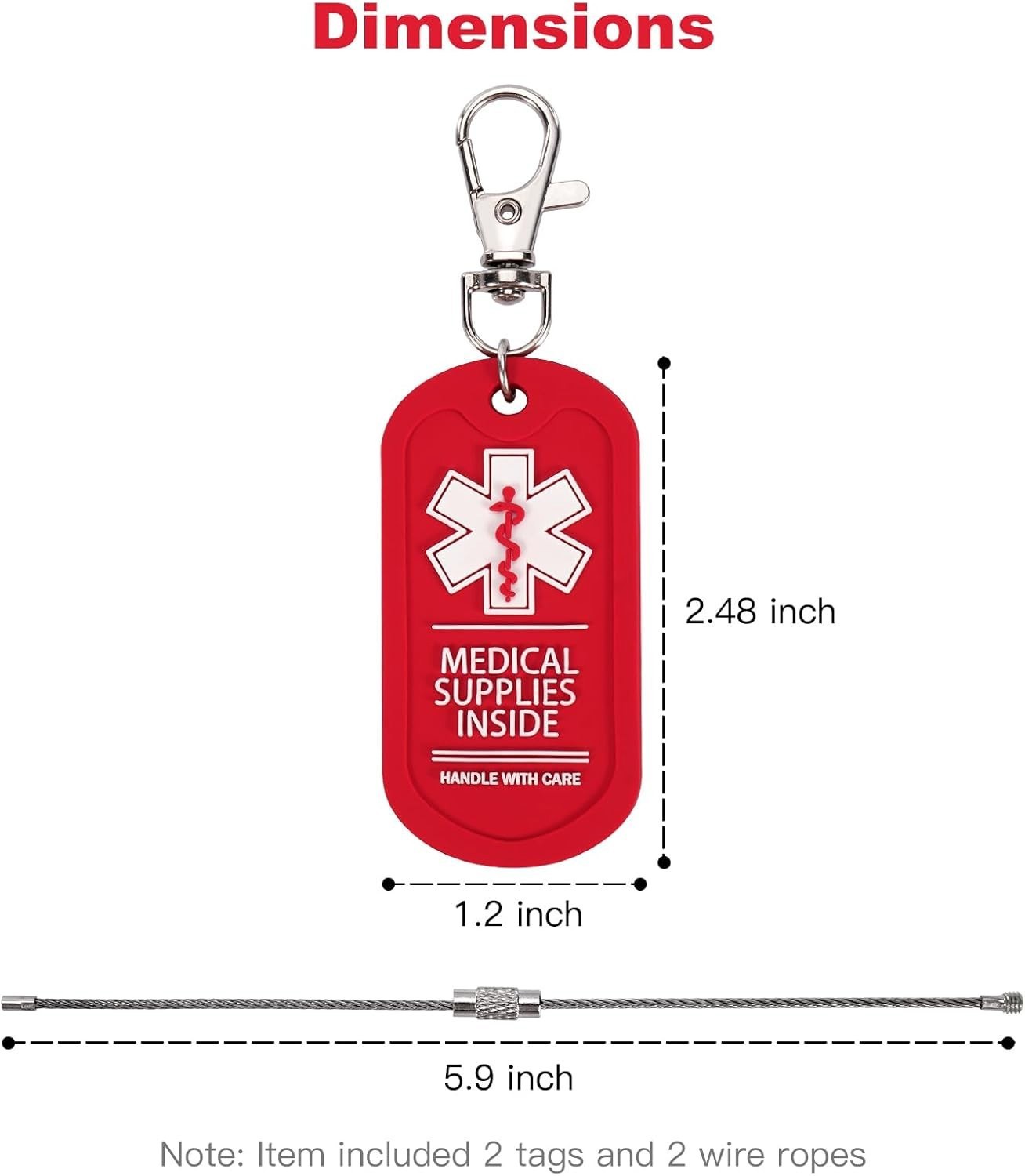 2 Pack Medical Supplies Inside Tag for Bags or Luggage Containing Medical Device