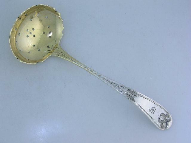 Coin Silver PETER L KRIDER pierced Serving Ladle / Sifter ~ engraved work c1800s