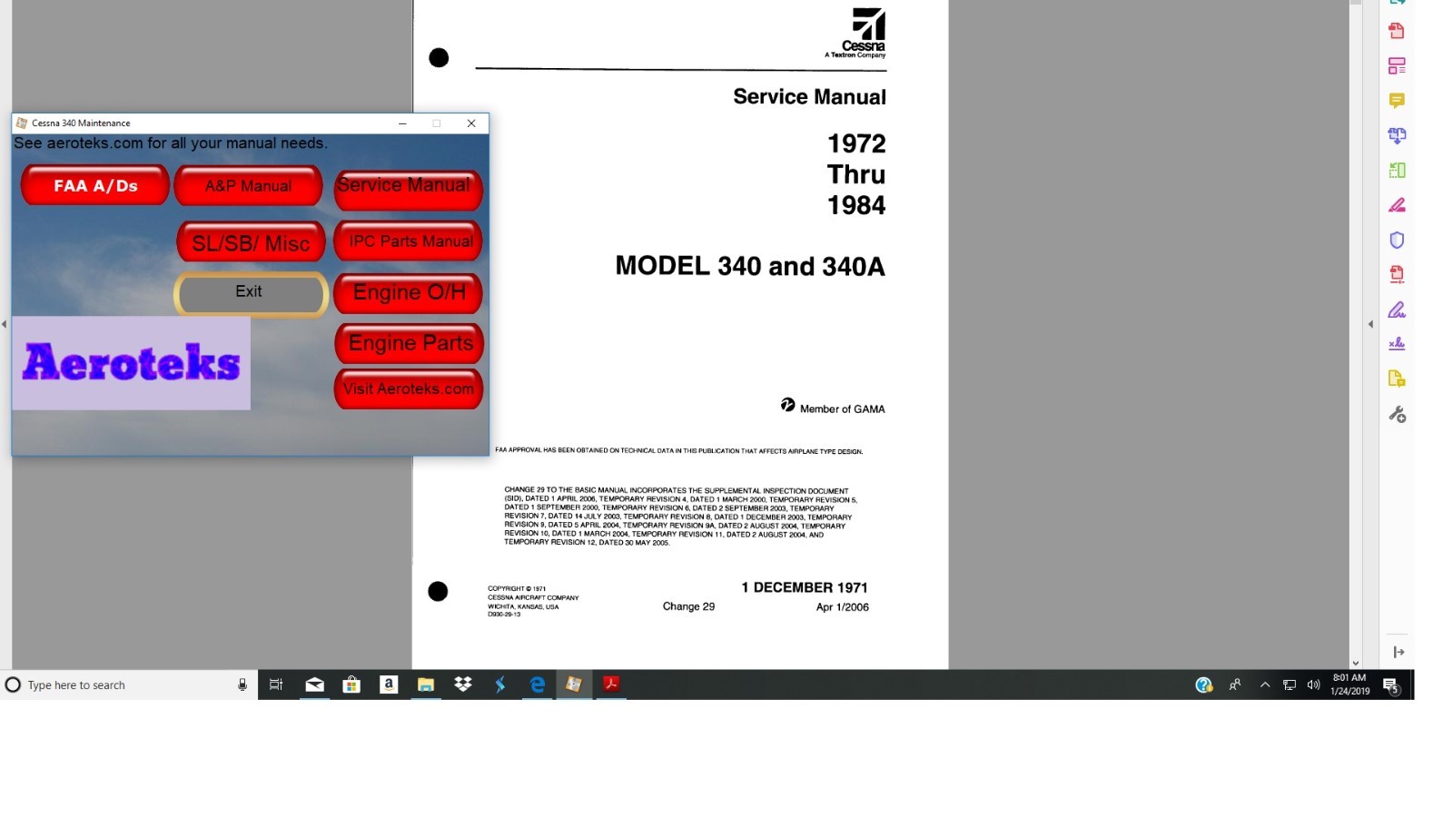 CESSNA 340 340A SERVICE MANUAL LIBRARY W/ ENGINE  w A/Ds