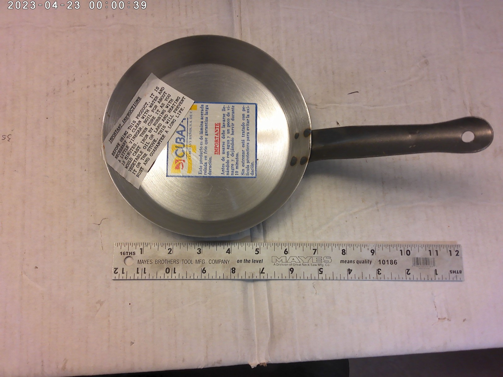 1980's vintage blue steel frying pan 7" dia (MEXICO) New Old Stock