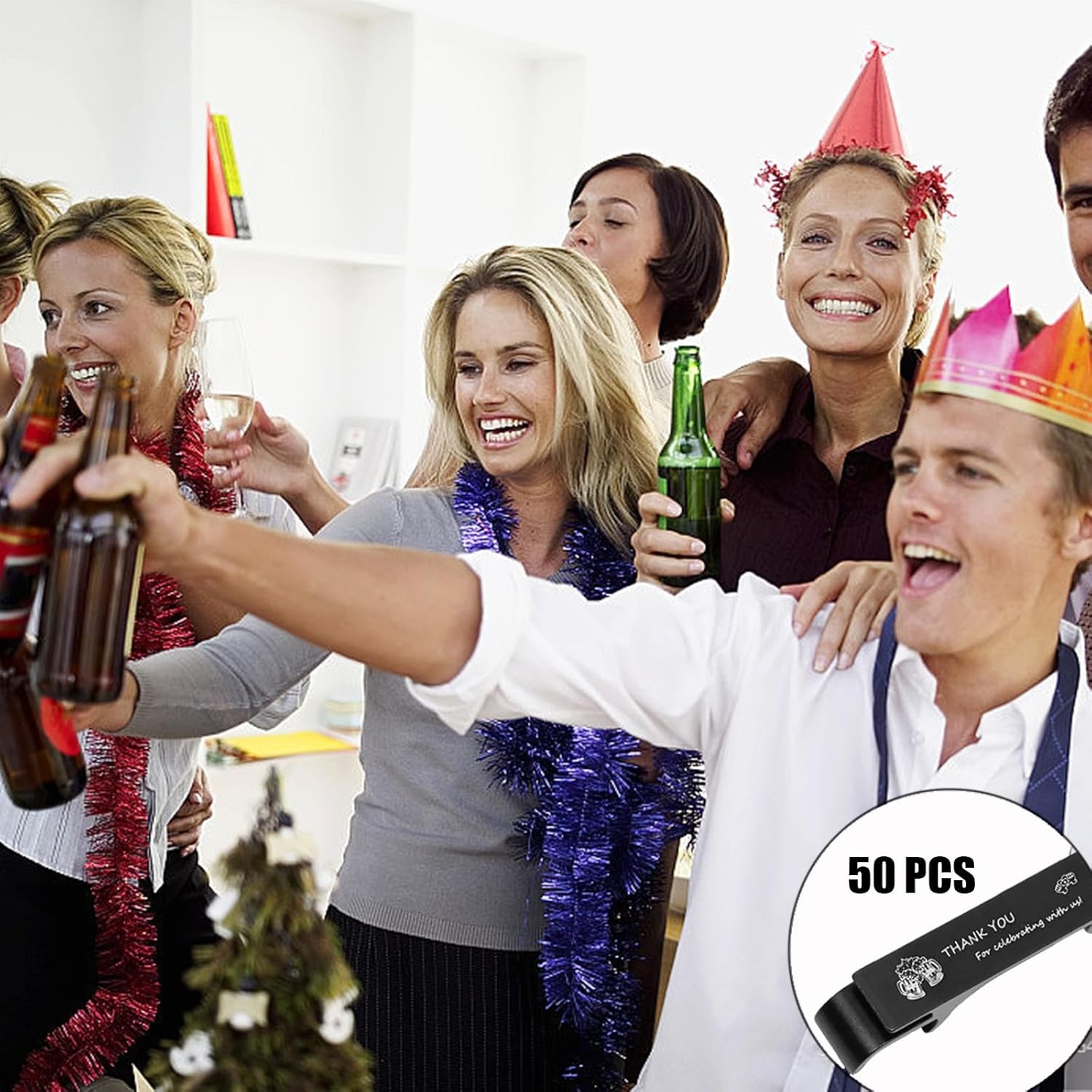 50 Pcs Bottle Opener Keychain Bulk Thank You For Celebrating With Us for Guests