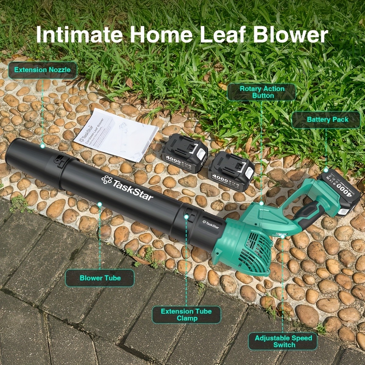 Electric Cordless Leaf-Blower 550 CFM Handheld Airblower,2*4.0Ah Battery+Charger
