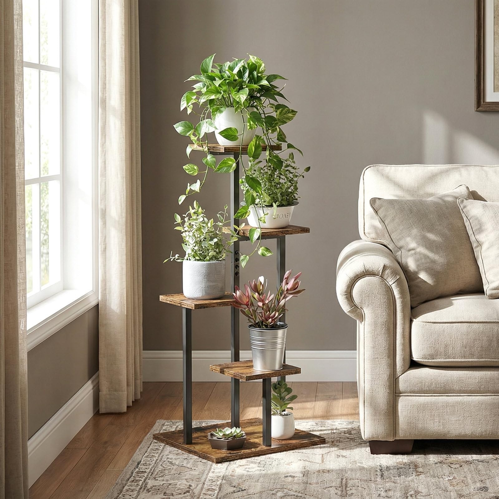 VonDream 4 Tier Plant Stand Indoor, Tiered Stands for Indoor Brown