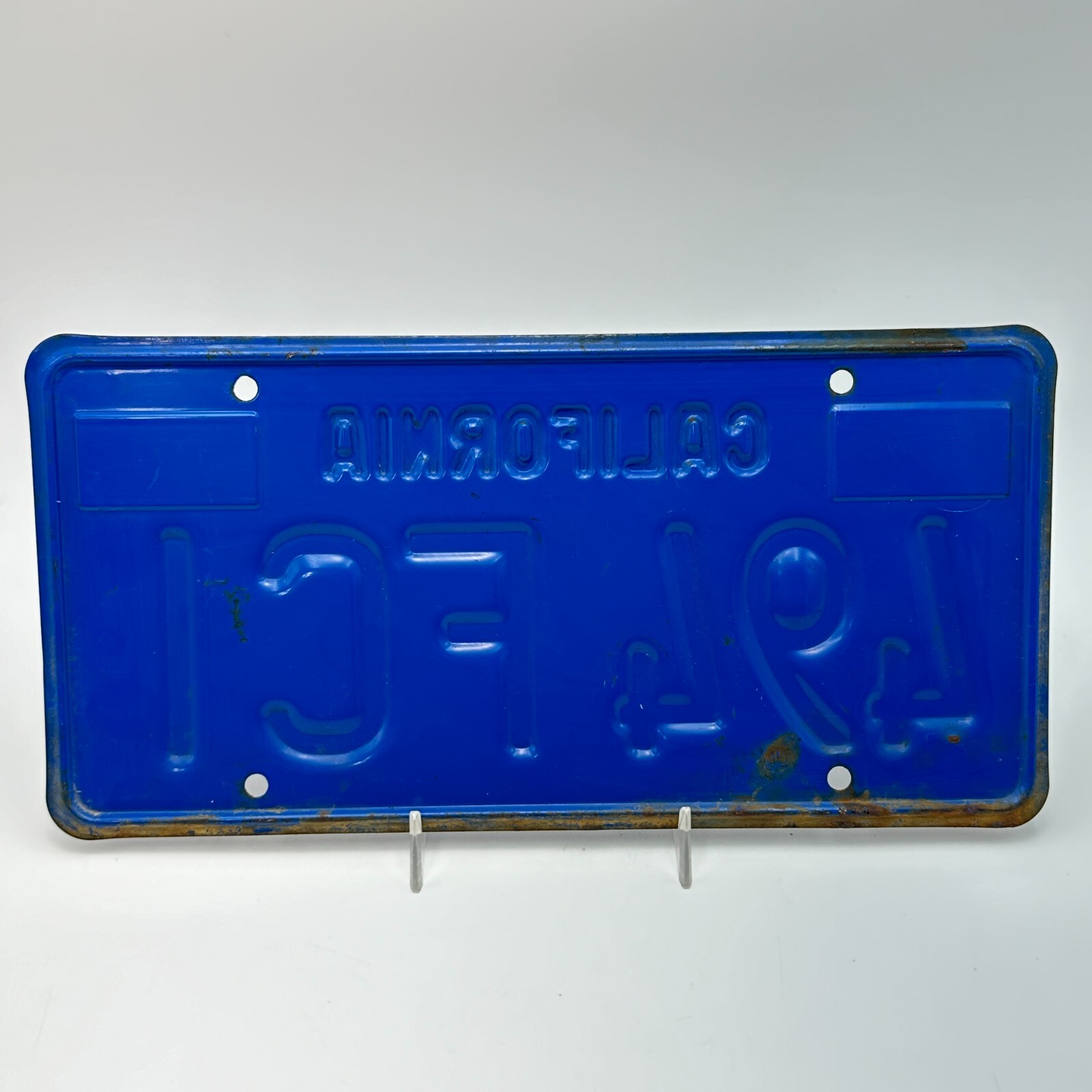 CALIFORNIA License Plate 494 FCI VTG Blue Yellow 6 Digit Car Truck Garage Decor