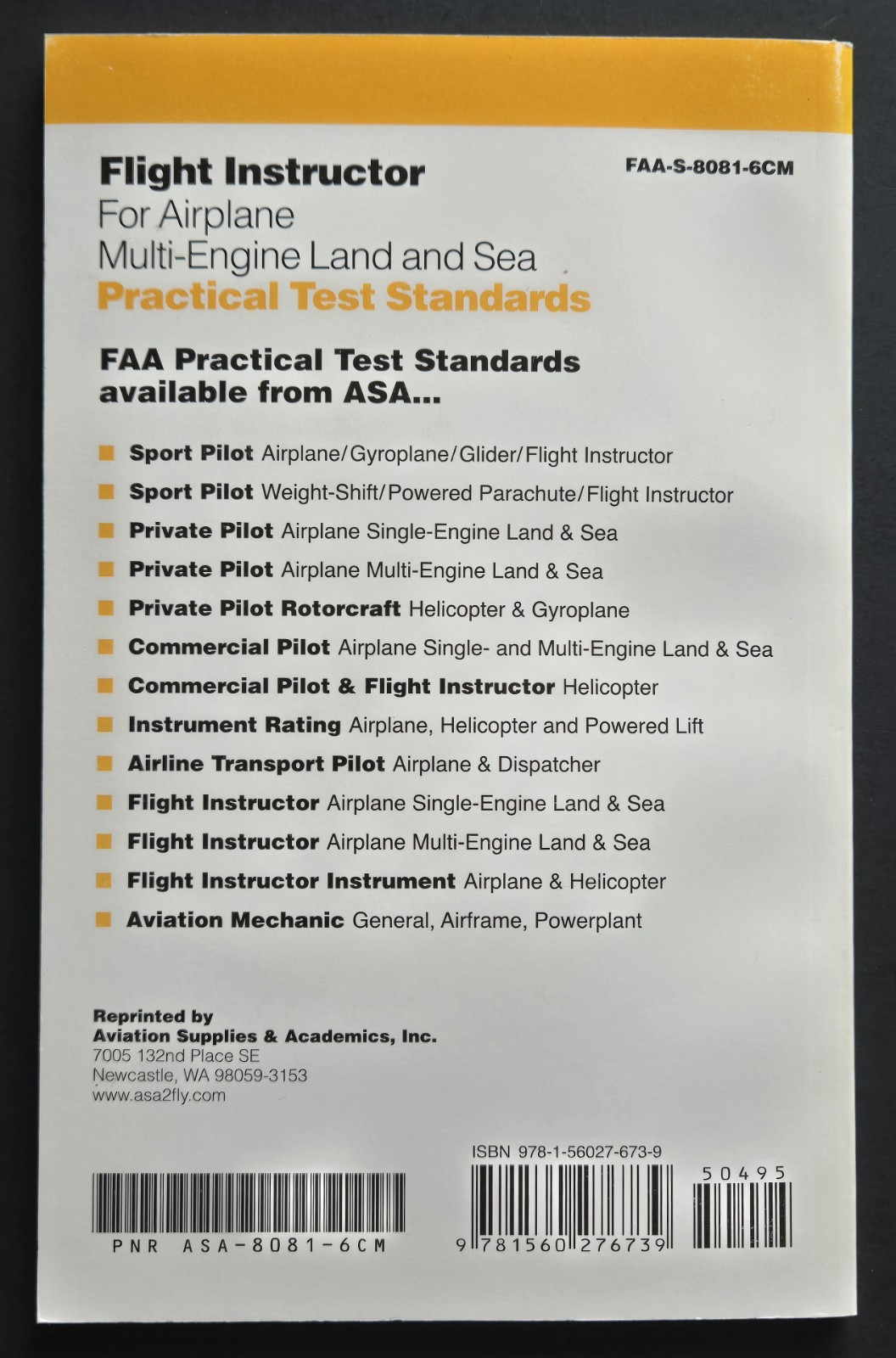 ASA Practical Test Standards Flight Instructor Commercial Pilot Multi-Engine FAA