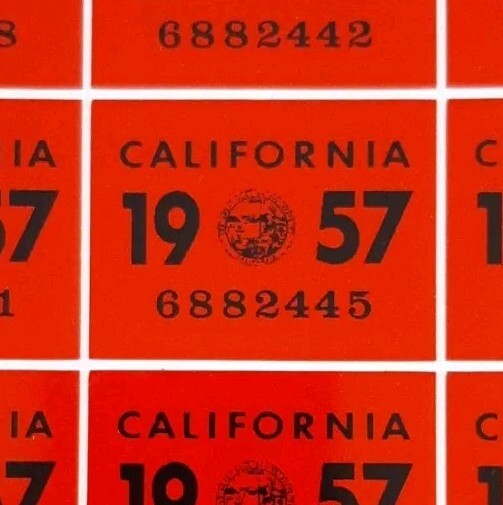 1957 California License Plate Reflective Registration Sticker, YOM, CA DMV